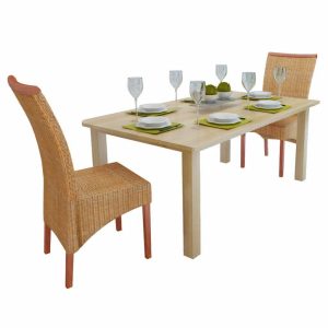 Dining Chairs 2 pcs Rattan Brown