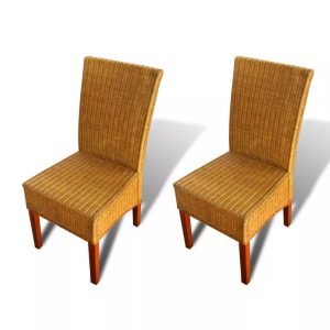 Brown Rattan Dining Chairs x2 Mango Wood