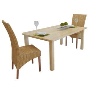 Brown Rattan Dining Chairs x2 Mango Wood