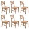 Set of 6 Solid Acacia Wood Slated Back Dining Chairs