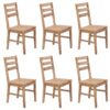 Set of 6 Solid Acacia Wood Slated Back Dining Chairs