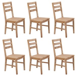 Set of 6 Solid Acacia Wood Slated Back Dining Chairs