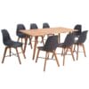180cm Acacia Wood Dining Table Set with 8 Black Chairs