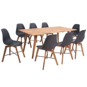 180cm Acacia Wood Dining Table Set with 8 Black Chairs