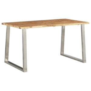 Dining Table 140x80x75 cm Solid Acacia Wood and Stainless Steel