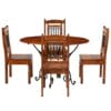Jali Style Round Dining Table Set 5 Piece Solid Acacia Wood & Sheesham Finish