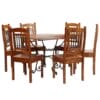 Jali Style Round Dining Table Set 7 Piece Solid Acacia Wood & Sheesham Finish