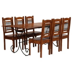 Jali Style Dining Table Set 7 Piece Solid Acacia Wood & Sheesham Finish