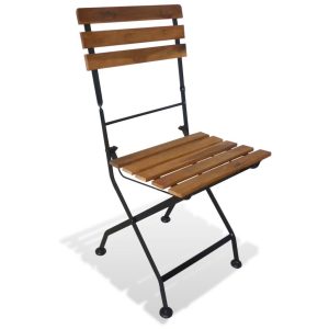 Folding Garden Chairs 2 pcs Steel and Solid Acacia Wood