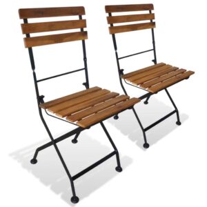 Folding Garden Chairs 2 pcs Steel and Solid Acacia Wood