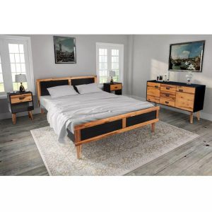 Four Piece Bedroom Furniture Set Solid Acacia Wood 180x200 cm