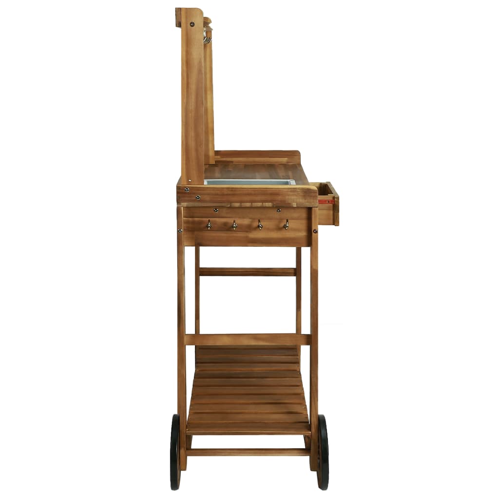Garden Kitchen Trolley Solid Acacia Wood 92x43.5x141.5 cm