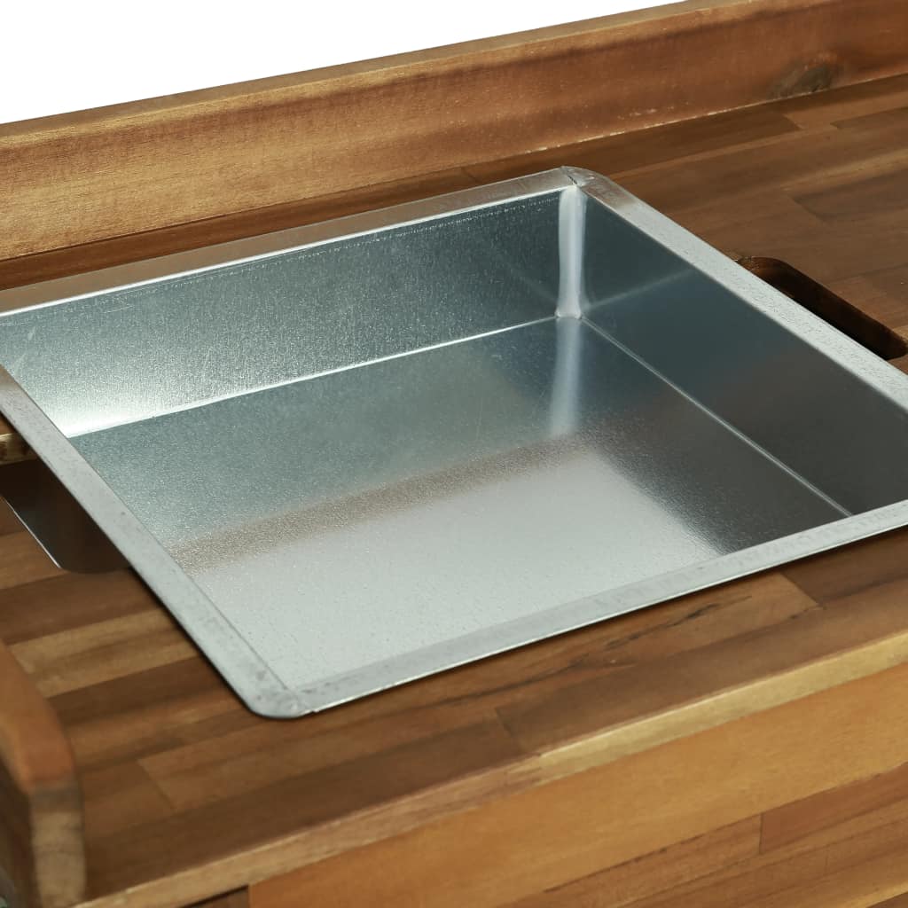 Garden Kitchen Trolley Solid Acacia Wood 92x43.5x141.5 cm