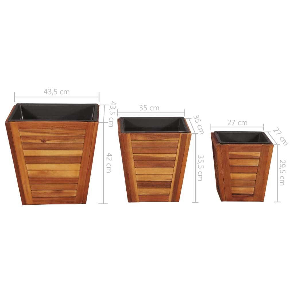 Garden Planter Set 3 Pieces Square Solid Acacia Wood