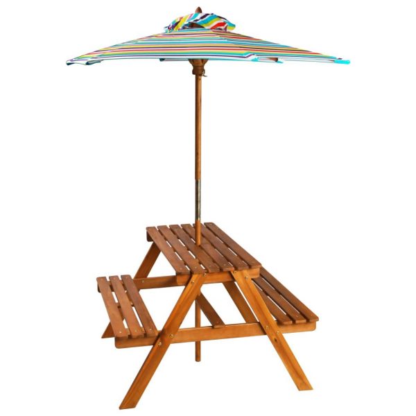 Kids Picnic Table With Parasol 79X90X60 Cm Solid Acacia Wood