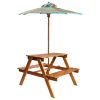 Kids Picnic Table with Parasol 79x90x60 cm Solid Acacia Wood