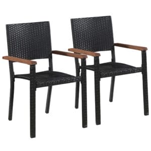 Outdoor Chairs Set of 2 Poly Rattan Black