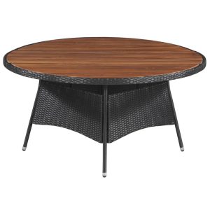 Outdoor Dining Table Poly Rattan and Solid Acacia Wood 150x74cm