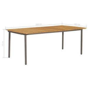 Outdoor Dining Table Solid Acacia Wood And Steel 200X100X72Cm