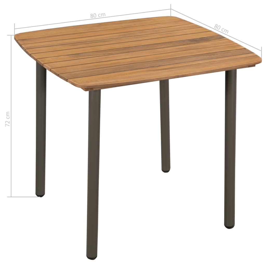 Outdoor Dining Table Solid Acacia Wood and Steel 80x80x72cm