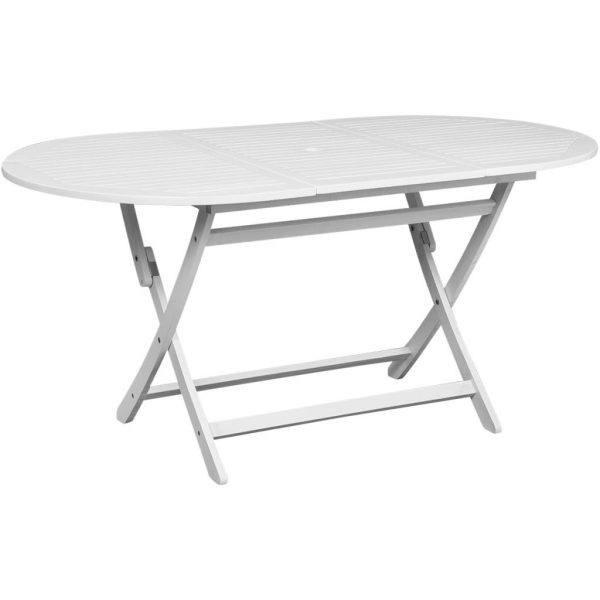 Outdoor Dining Table White Acacia Wood Oval