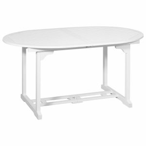 Outdoor Extendable Dining Table White Acacia Wood Oval