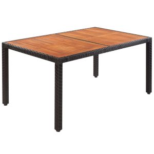 Outdoor Table Poly Rattan Acacia Wood Tabletop 150x90x75 cm
