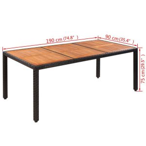 Outdoor Table Poly Rattan Acacia Wood Tabletop 190X90X75 Cm
