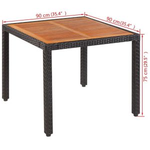 Outdoor Table Poly Rattan Acacia Wood Tabletop 90X90X75 Cm