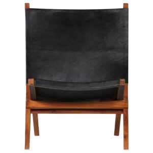Relaxing Chair Real Leather 59x72x79 cm Black