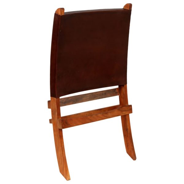 Deck Chair Real Leather 59x72x79cm Brown