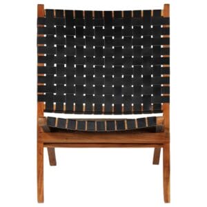 Relaxing Chair Real Leather 59x72x79 cm Crossed-Stripe Black