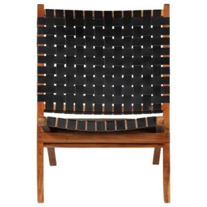 Relaxing Chair Real Leather 59x72x79 cm Crossed-Stripe Black