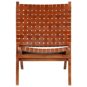 Relaxing Chair Real Leather 59x72x79 cm Crossed-Stripe Brown