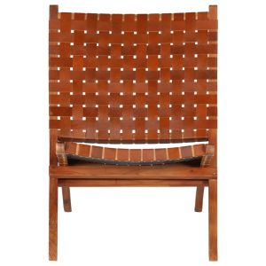 Relaxing Chair Real Leather 59x72x79 cm Crossed-Stripe Brown