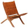 Brown Real Leather Woven Chair 59x72x79cm