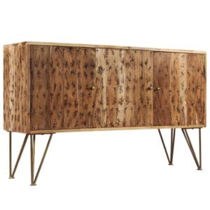 Fractal Print Acacia Sideboard Solid Wood Gold Feet 120cm