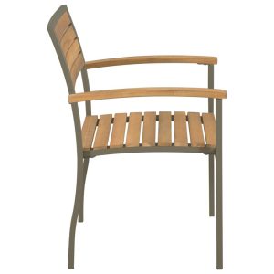 Stackable Outdoor Chairs 2 Pcs Solid Acacia Wood And Steel