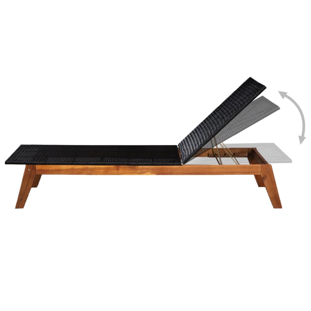 Sun Lounger Poly Rattan and Solid Acacia Wood