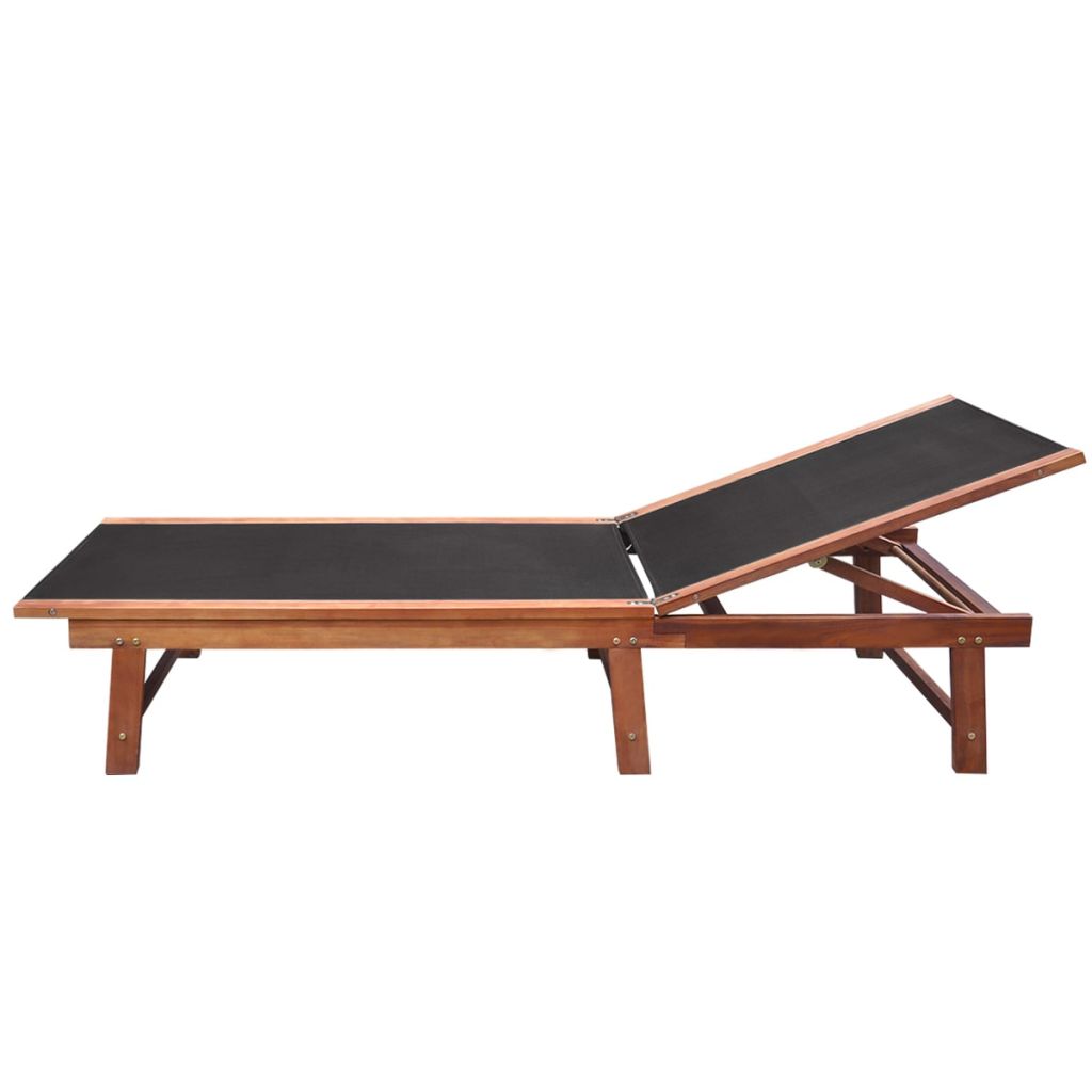Sun Lounger with Table Solid Acacia Wood and Textilene