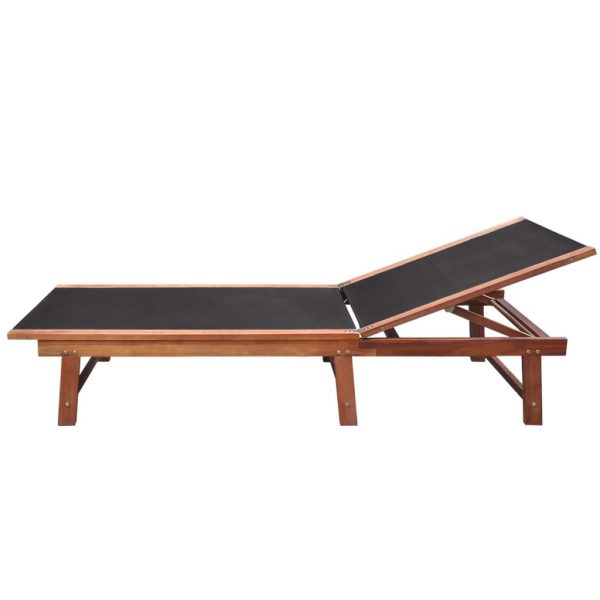 Sun Lounger With Table Solid Acacia Wood And Textilene