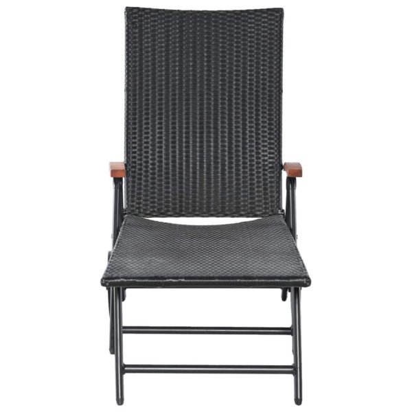 Sun Lounger With Wheels Poly Rattan Black