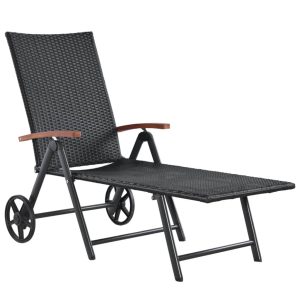 Poly Rattan Black Sun Lounger with Wheels