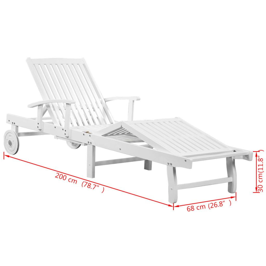 Sun Lounger with Wheels Solid Acacia Wood White