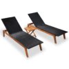 Sun Loungers 2 pcs with Table Poly Rattan and Solid Acacia Wood