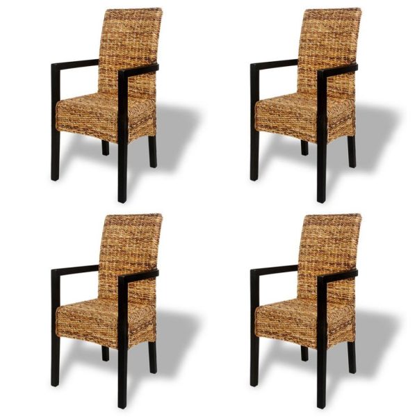 4 Pcs Handwoven Abaca Dining Chair Set With Armrest