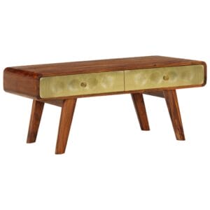 Banner Coffee Table Solid Sheesham Wood with Golden Print 90x50x40 cm