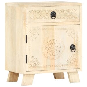 Bleach White Carved Front Bedside Table 40x30x50cm
