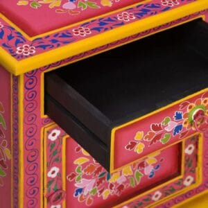 Bedside Cabinet Solid Mango Wood Pink Hand Painted