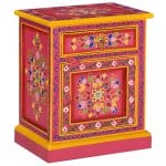Bedside Cabinet Solid Mango Wood Pink Hand Painted 1